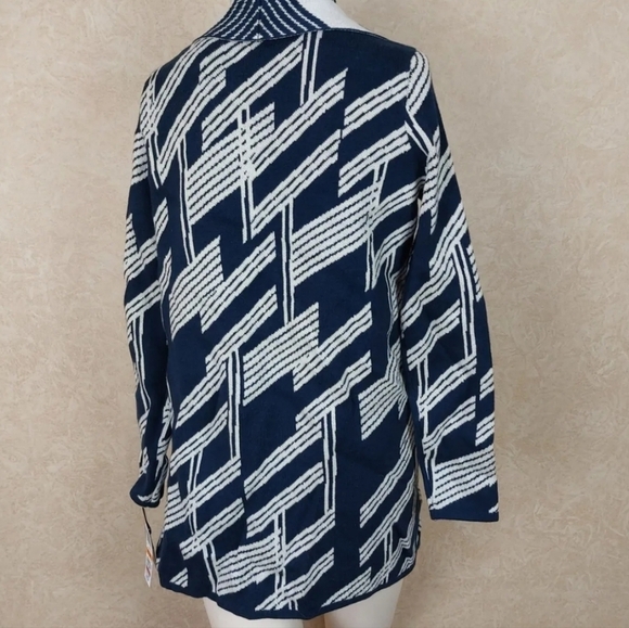 Alfani Women's Petite Patterned Open-Front Cardigan Navy Large Petite - Picture 6 of 9